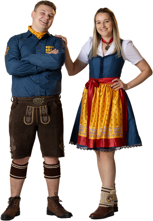 Casal com os trajes oficiais do Kochkäsewagen